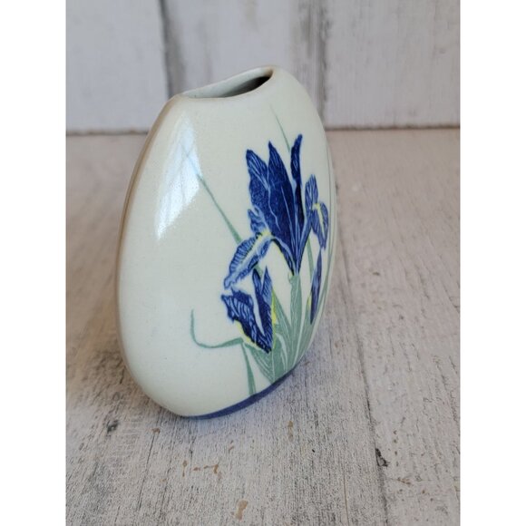 Flower blue iris floral mini vase pottery home decor figure unique - Picture 2 of 7